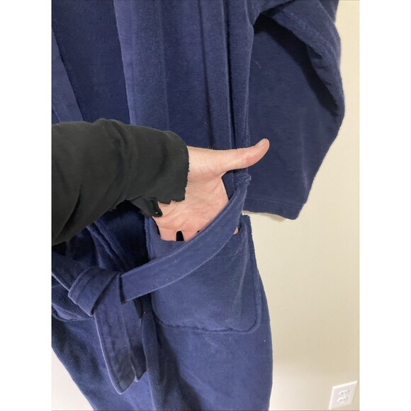 Lacoste Robe 1 Size Navy Blue Classic French Terry Loungewear Bath Robe Men' - Picture 6 of 11